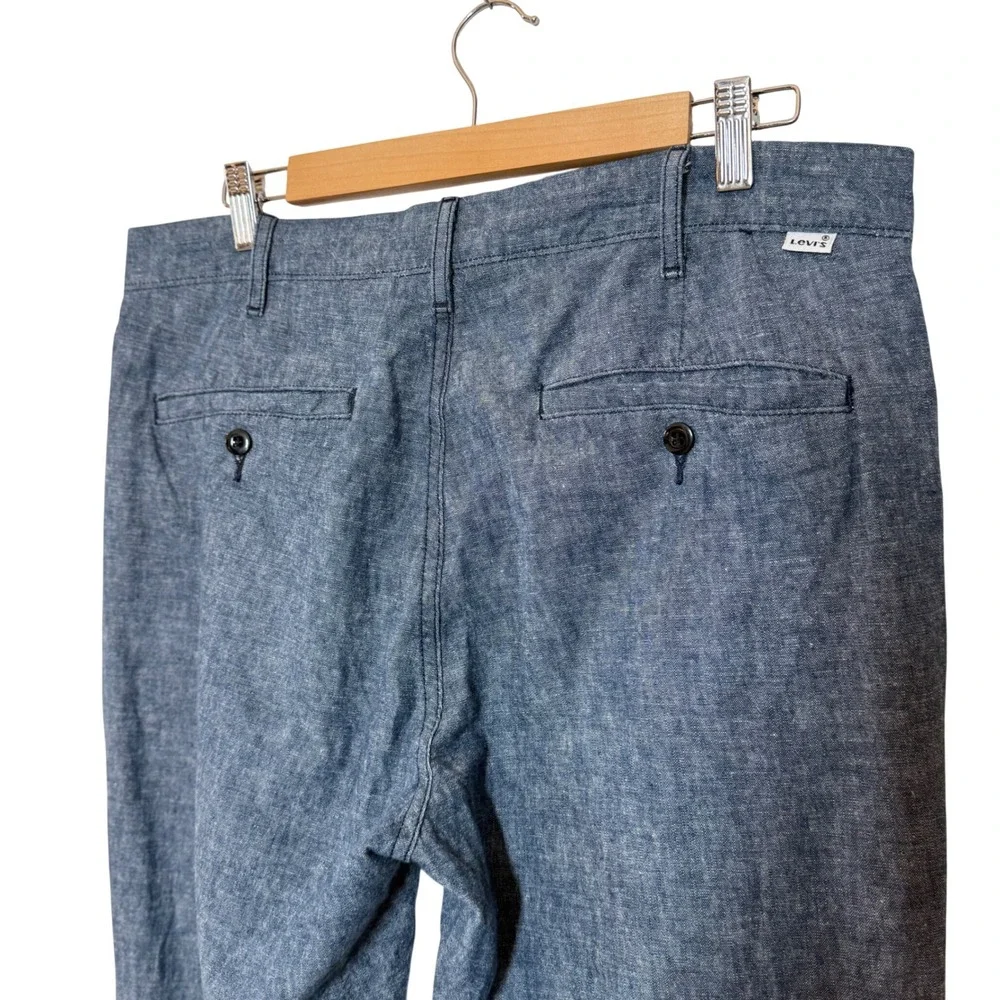 Levi Strauss Mens Blue Linen Cotton Blend Chambray Chino Trousers Pants 34x31